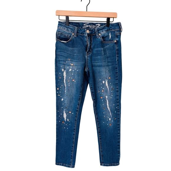Seven7 Ankle Skinny Jeans, Size 6, Jeweled Distressed - Picture 1 of 10